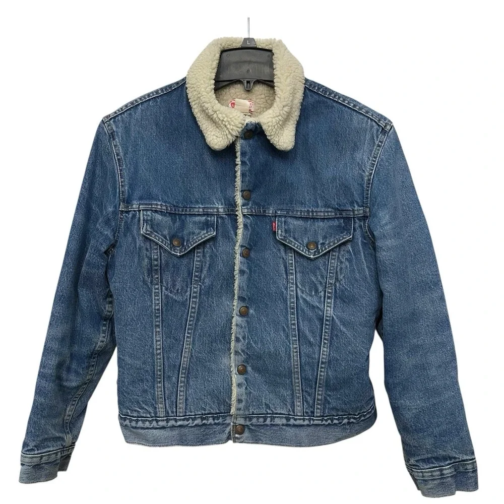 VTG Made In USA 70s Levi's Type III Denim Sherpa‎ Lined Trucker Jacket 42 Medium